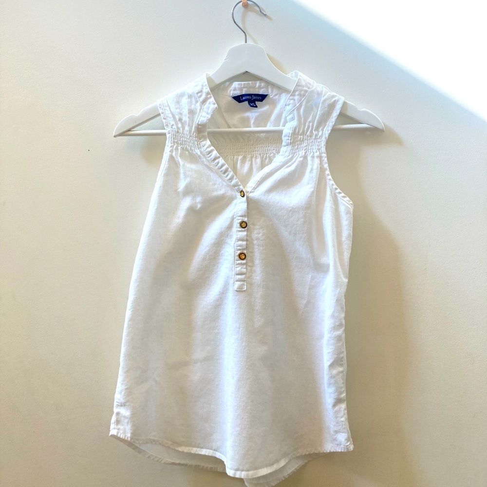 Sleeveless Linen Top with Smocking Detail